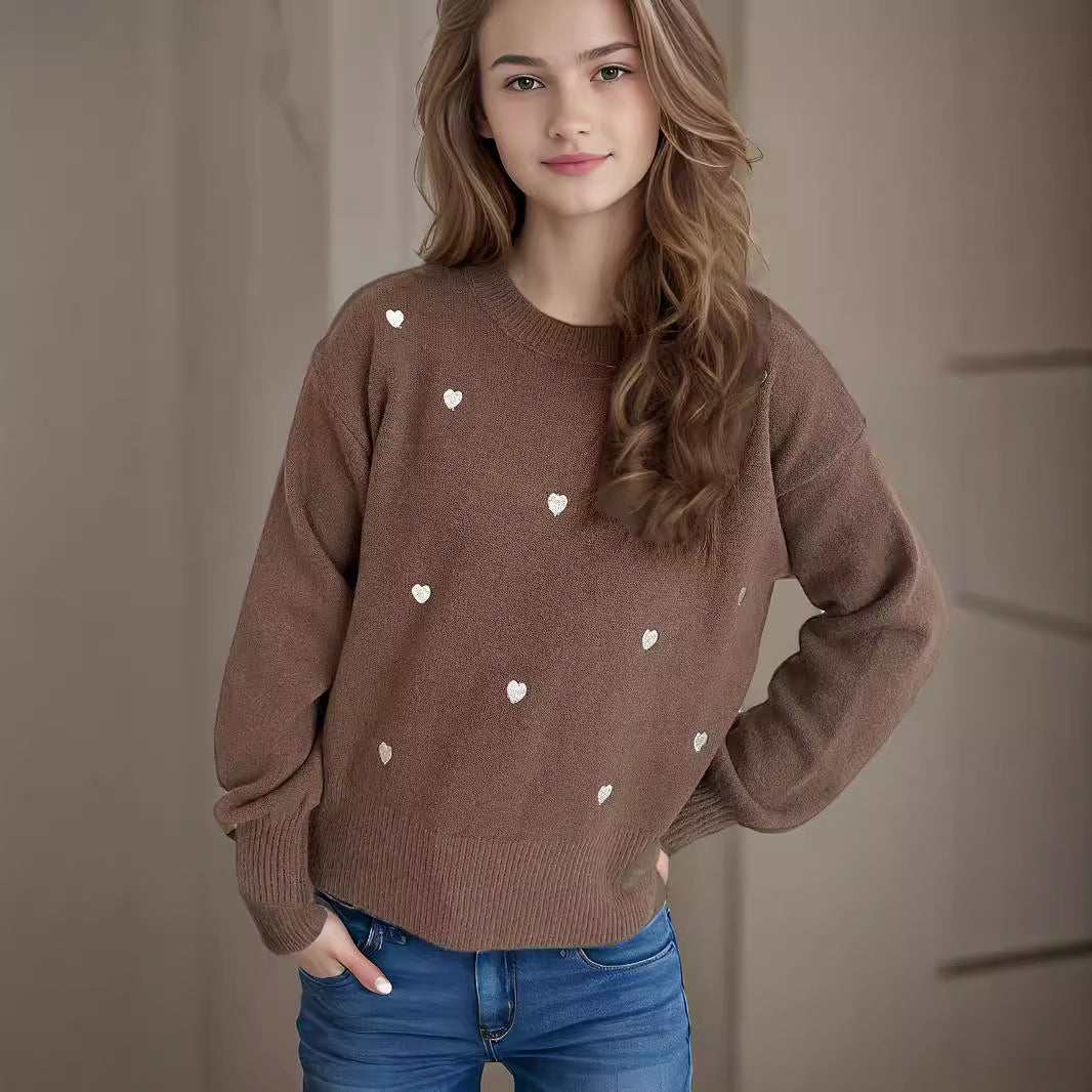 Damen Pullover Herzmotiv Lässig Rosa Eveloria - Eveloria