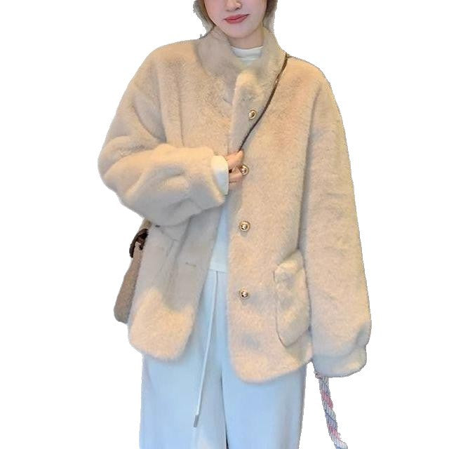 Damen Flauschjacke Goldknöpfe Eveloria