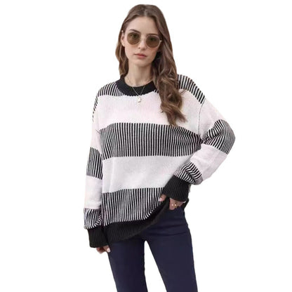 Damen Strickpullover Breite Streifen Weiter Schnitt Eveloria