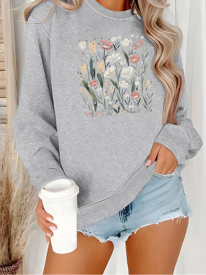 Damen Sweatshirt Floralmuster Lässiger Schnitt Eveloria