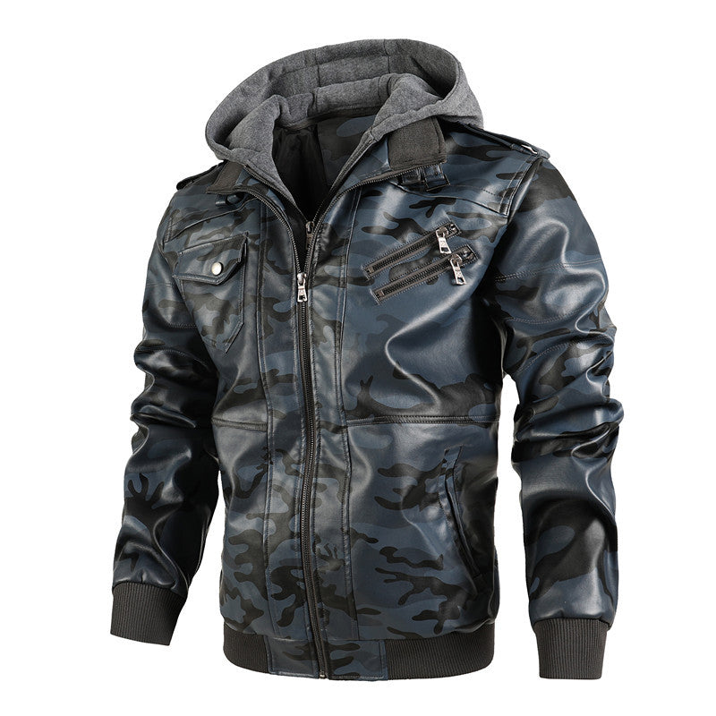 Herren Camouflage-Jacke Synthetikleder Kapuze