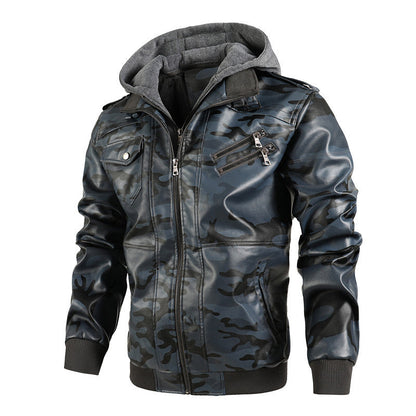 Herren Camouflage-Jacke Synthetikleder Kapuze
