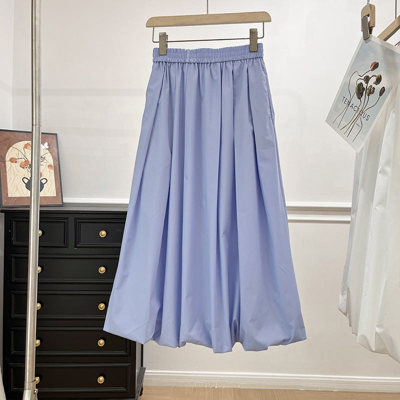 Damen Midirock Elastischer Bund Voluminöser Schnitt Eveloria