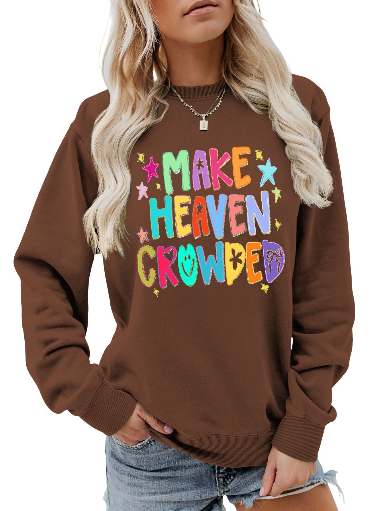Damen Sweatshirt Bunt Motiv Verspielter Schriftzug