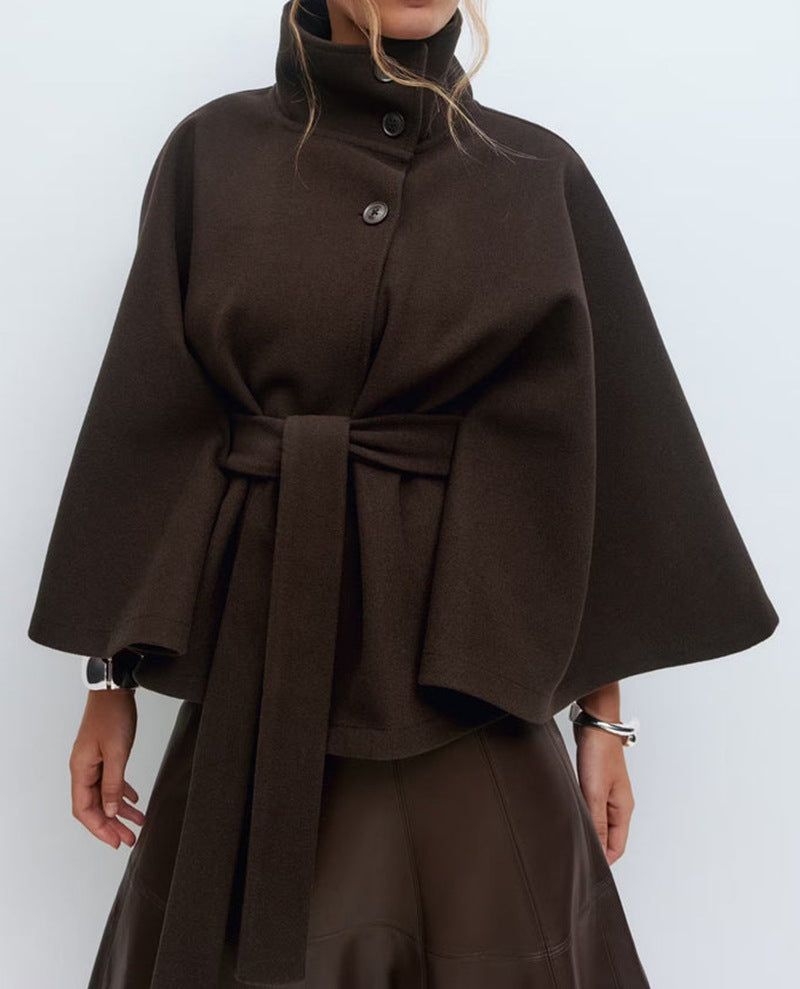 Damen Wendejacke Warm Hochkragen Bindegürtel Eveloria