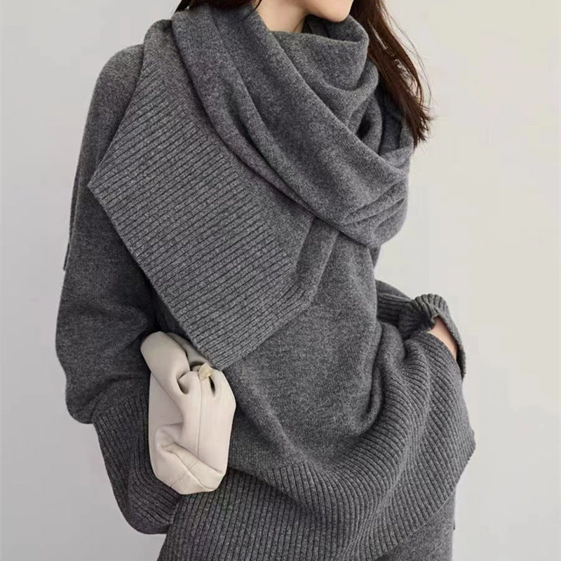 Damen Strickensemble Rundhalsausschnitt Weites Bein Eveloria