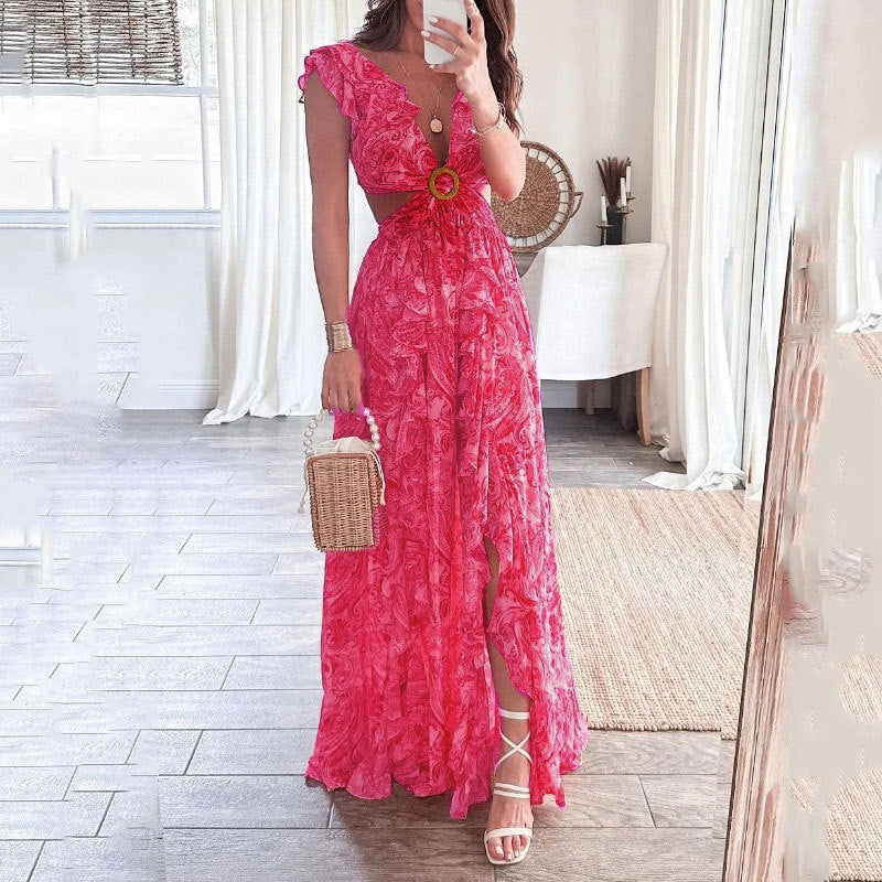 Damen Maxikleid mit Cut-Out-Design und Rüschenausschnitt