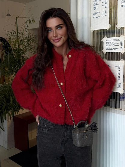 Damen Flauschiger Pullover 100% Nylon Lässiger Schnitt