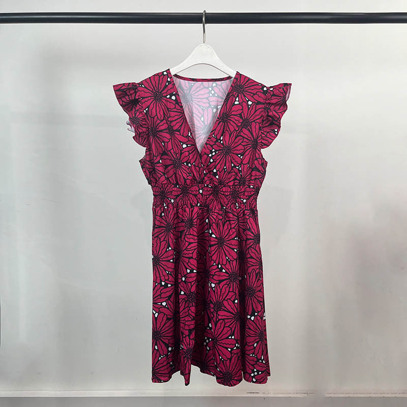 Damen Blumenkleid Elegantes Rüschenkleid mit schwingendem Saum