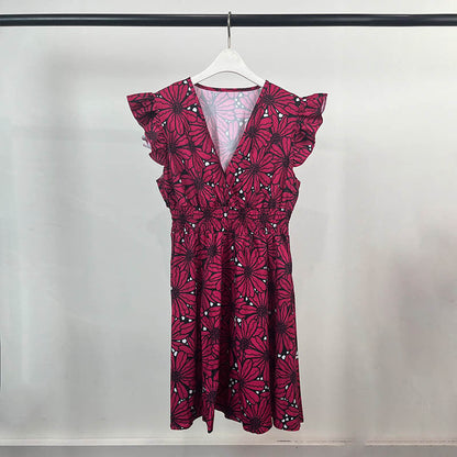 Damen Blumenkleid Elegantes Rüschenkleid mit schwingendem Saum