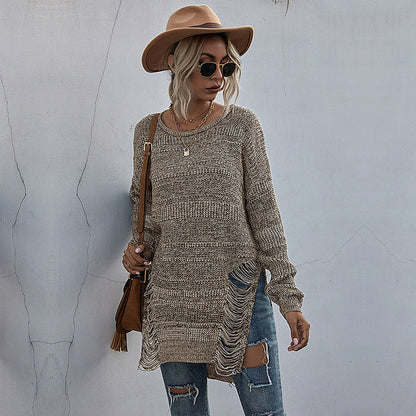 Damen Strickpullover Lässig Asymmetrisch