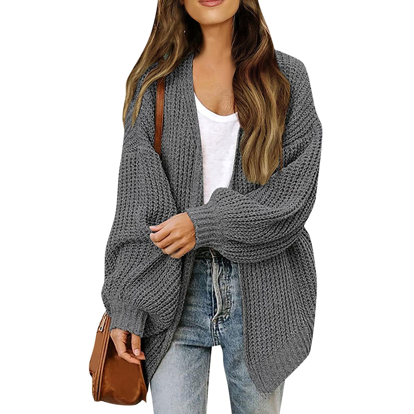 Damen Grobstrickjacke Lässiger Schnitt Überschnittene Schultern