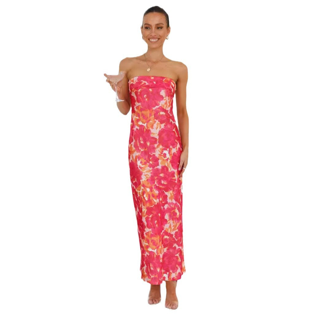 Damen Maxi-Kleid Schulterfrei Floraler Druck
