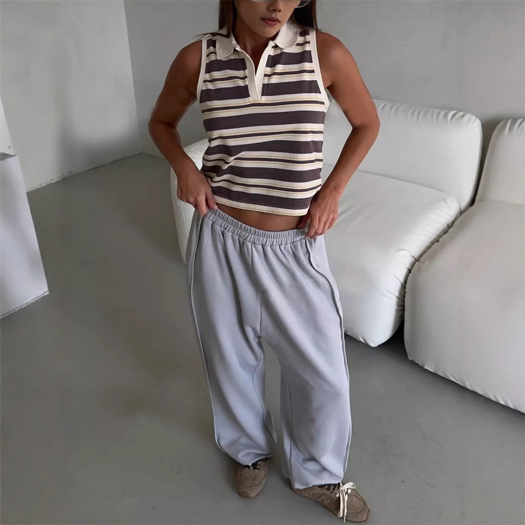 Damen Freizeithose Weites Bein Elastischer Bund
