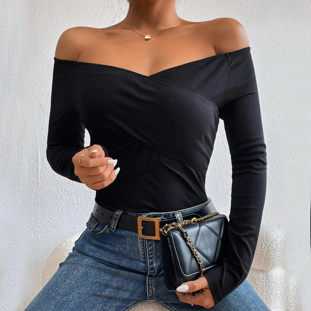 Damen Off-Shoulder-Body Langarm Wickel-Design