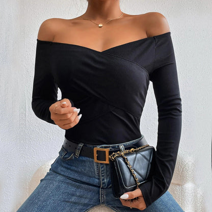 Damen Off-Shoulder-Body Langarm Wickel-Design