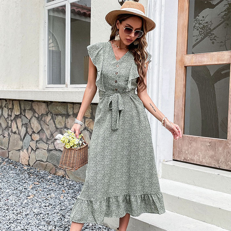 Damen Midi-Kleid Rüschendetails Taillierbar Eveloria