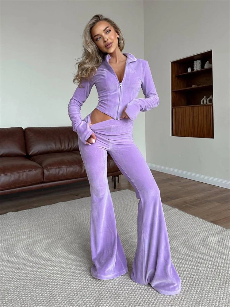 Damen Fleece-Jumpsuit Hohler Kragen Weites Bein