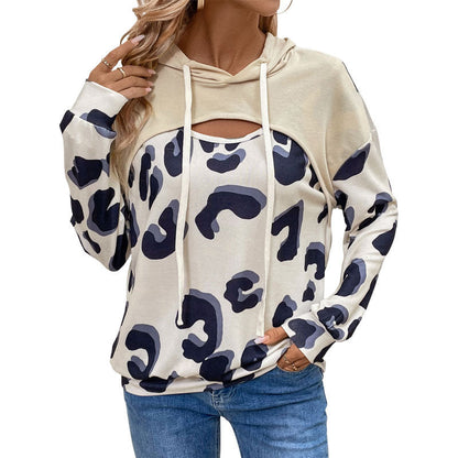 Damen Hoodie Leopardenmuster Cut-Out-Details Eveloria