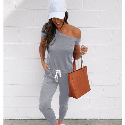 Damen Jumpsuit Asymmetrischer Ausschnitt Hohe Taille Eveloria