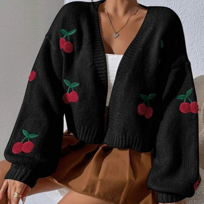 Damen Strickjacke Kuschelig Fruchtstickmuster Weit Eveloria