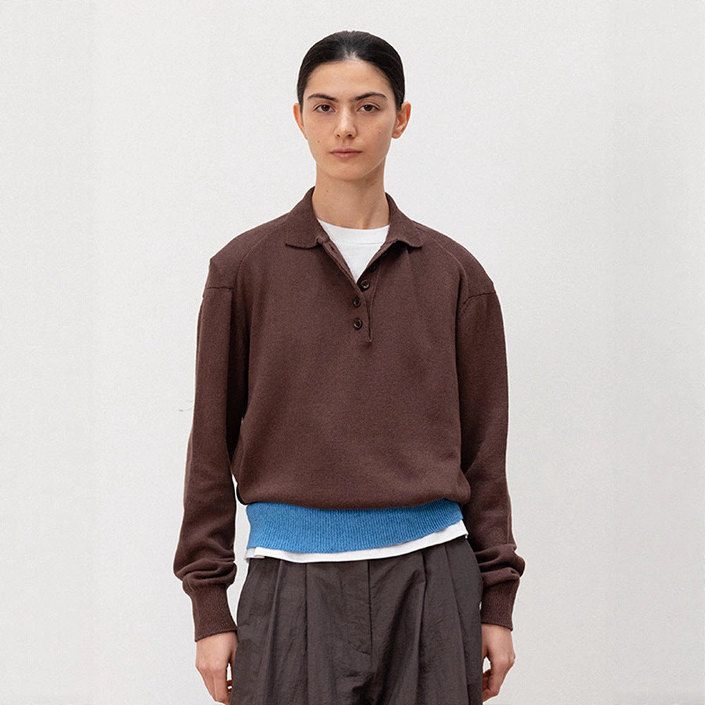 Damen Strickpullover Polokragen Kontrastbund Eveloria - Eveloria