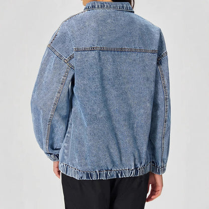 Damen Denim-Pullover Stehkragen Reißverschluss Blau Eveloria