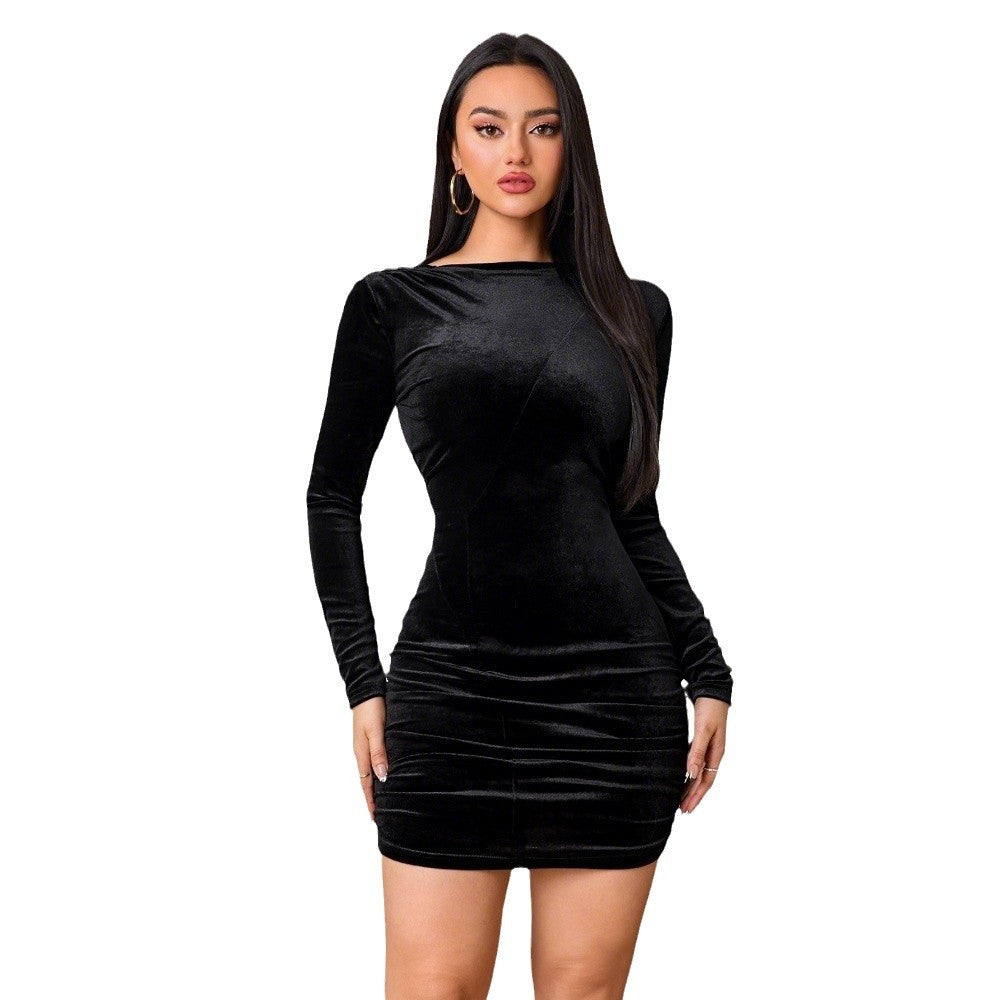 Damen Samt Minikleid Langärmlig Eveloria