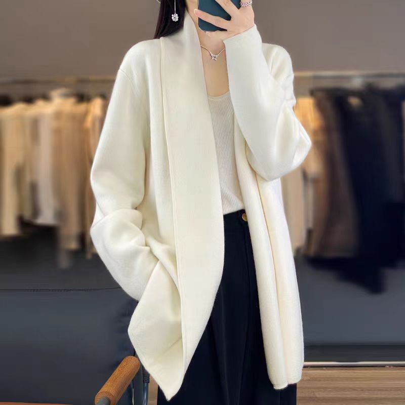 Damen Strickjacke Lässig Gürtel Beige