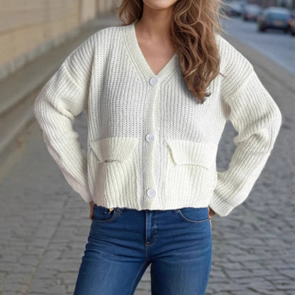 Damen Strickcardigan mit Taschen und breiten Ärmeln Eveloria - Eveloria