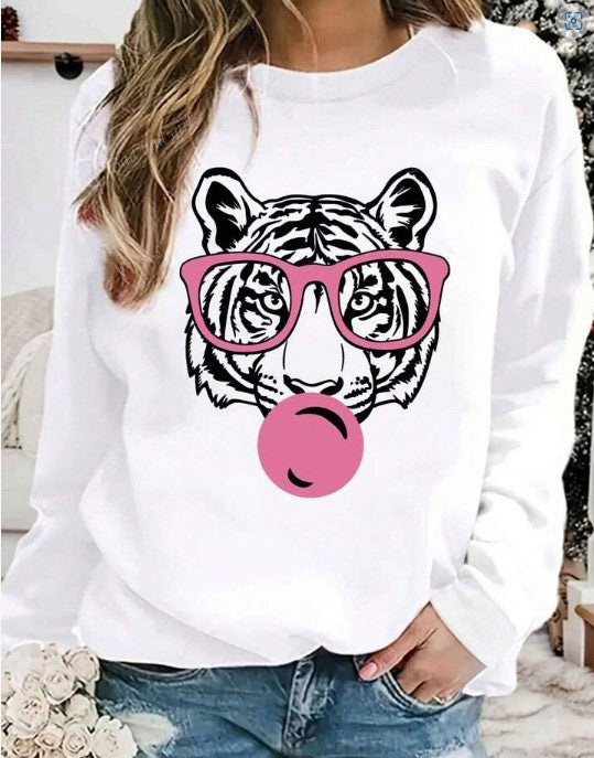 Damen Sweatshirt Tiger-Design Lässiger Schnitt Eveloria