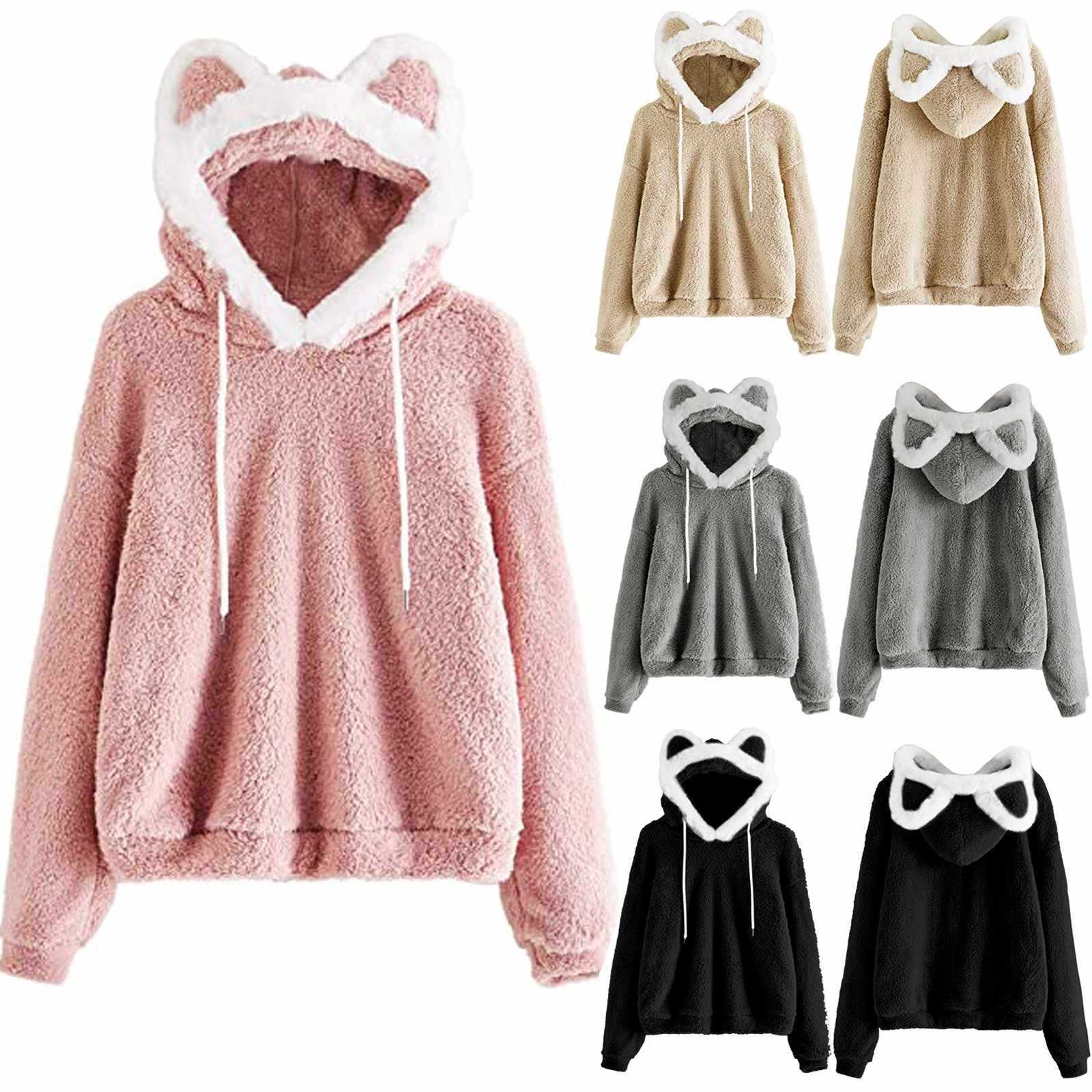 Damen Kapuzenpullover mit Katzenohren Weich Eveloria - Eveloria