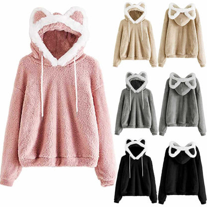 Damen Kapuzenpullover mit Katzenohren Weich Eveloria - Eveloria