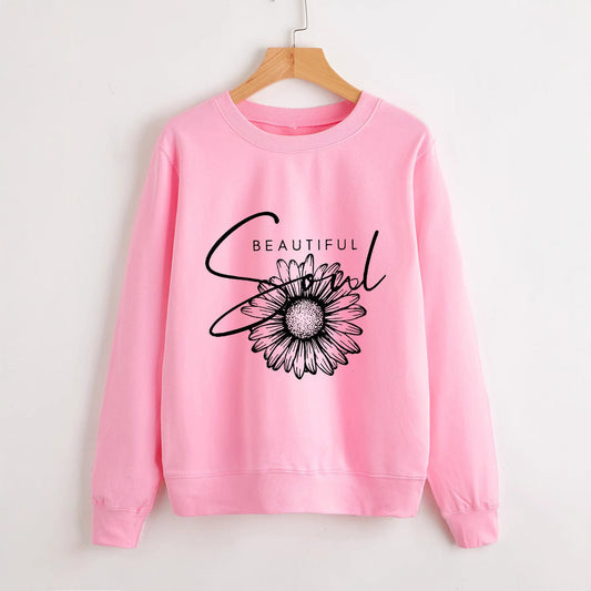 Damen Sweatshirt Floralmuster Mit Schriftzug Eveloria - Eveloria
