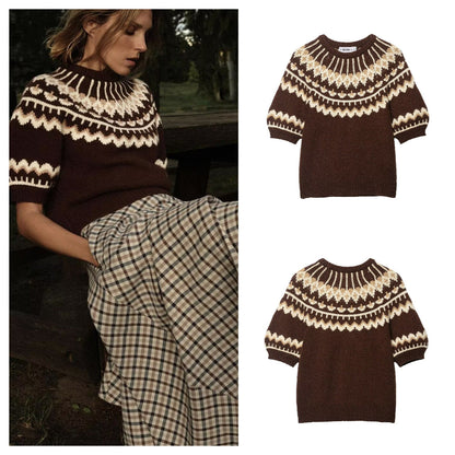 Damen Strickpullover Norwegermuster Überschnittene Schultern Eveloria - Eveloria
