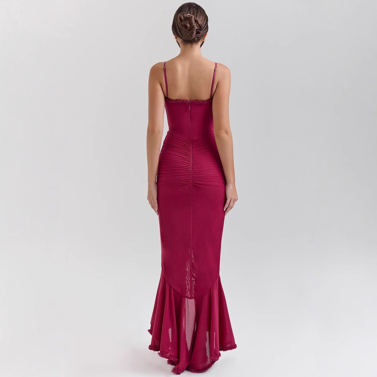 Damen Maxikleid Rüschendetails Figurbetonter Schnitt Eveloria