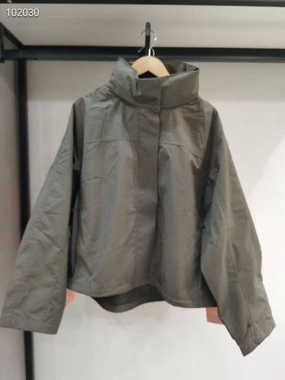 Damen Übergangsjacke Leicht Hohler Kragen Anthrazit