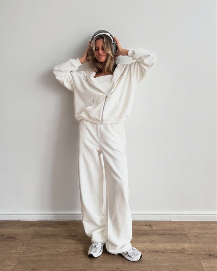 Damen Fleece-Jogginganzug Reißverschluss Weite Hose Eveloria