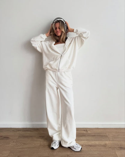 Damen Fleece-Jogginganzug Reißverschluss Weite Hose Eveloria
