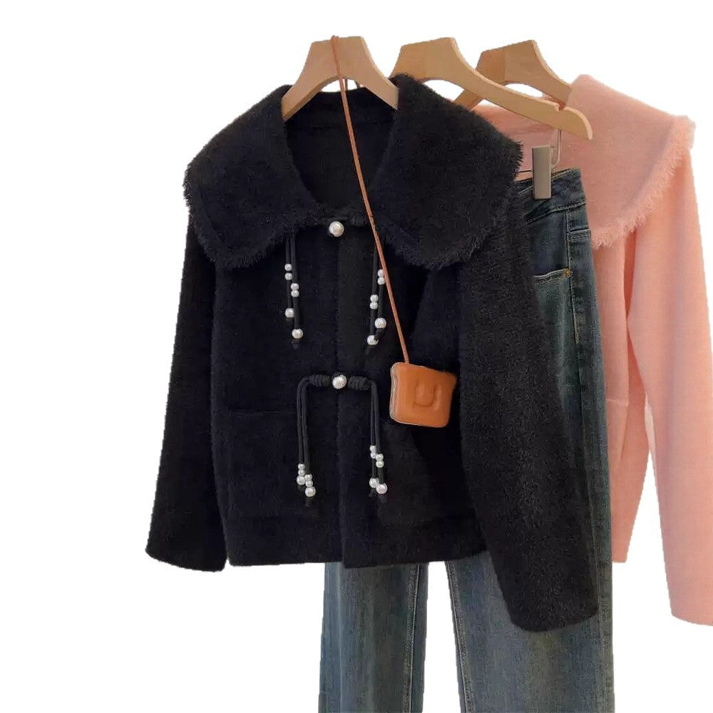 Damen Strickjacke Perlendetails Eveloria