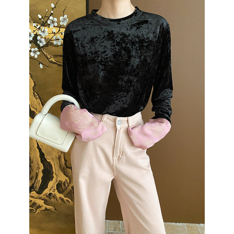 Damen Langarmshirt Velvet Elegant Schwarz Eveloria - Eveloria