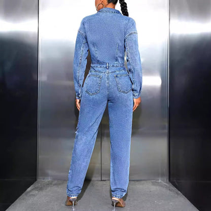 Damen Jeansoverall Tailliert Destroyed Blau Eveloria