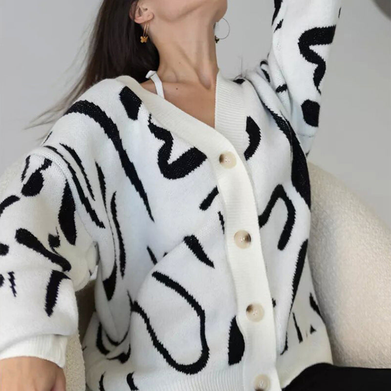Damen Strickjacke Modernes Muster Elegante Knöpfe - Eveloria