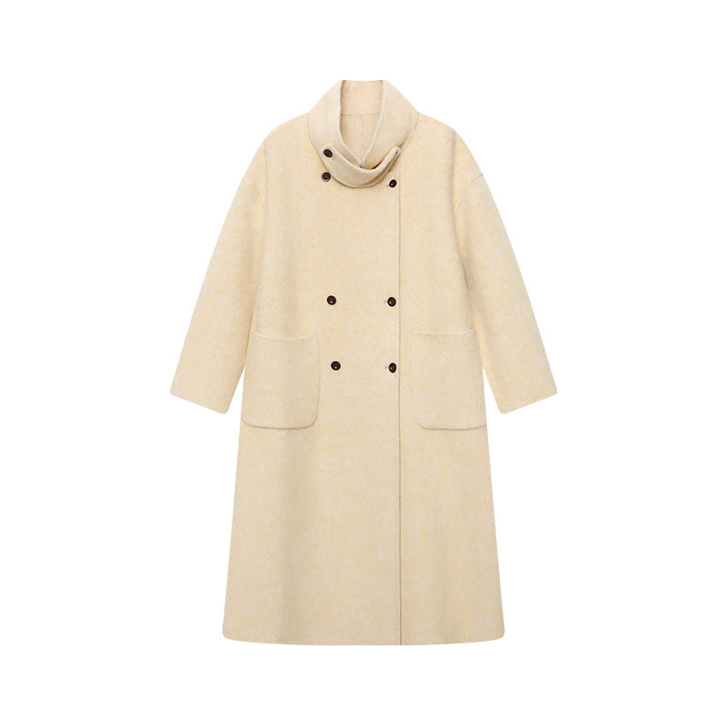 Damen Wollmantel Elegant Doppelter Knopfleiste Taillengürtel