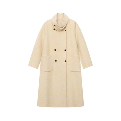 Damen Wollmantel Elegant Doppelter Knopfleiste Taillengürtel