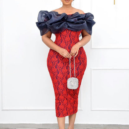 Damen Cocktailkleid Puffärmel Floralmuster Eveloria