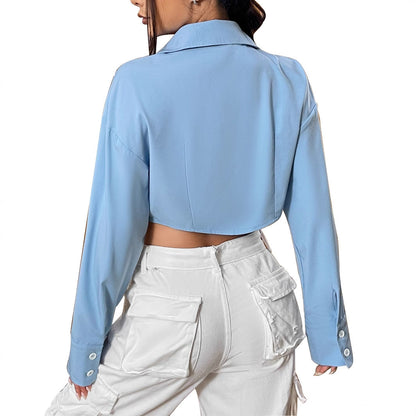 Damen Bluse Cropped mit weiten Ärmeln und Knöpfen Eleganz
