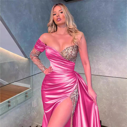 Damen Abendkleid mit Pailletten und hohem Schlitz Eveloria