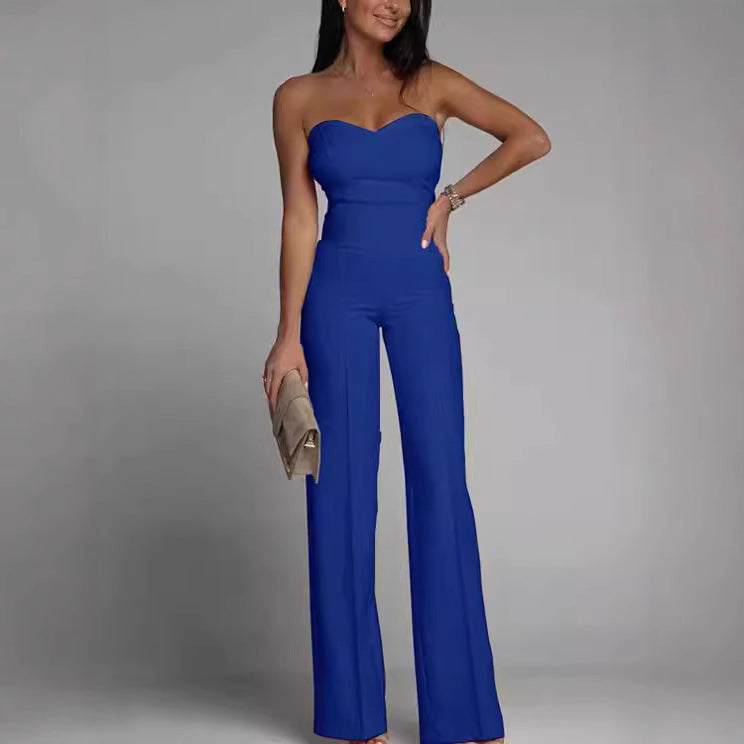 Damen Jumpsuit Schulterfrei Weites Bein Eveloria
