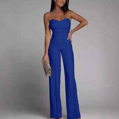 Damen Jumpsuit Schulterfrei Weites Bein Eveloria